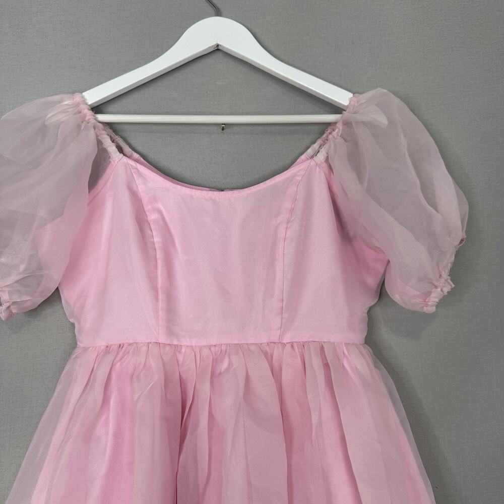 Sweet Society Hot Topic Dress Womens M Pink Chiffon Puff Sleeve Balletcore Fairy - Picture 3 of 14